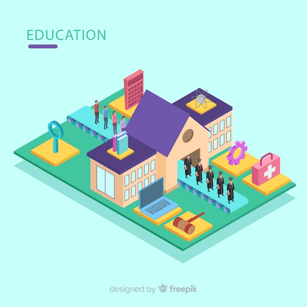 Modern Education Concept in Isometric View – Free Download