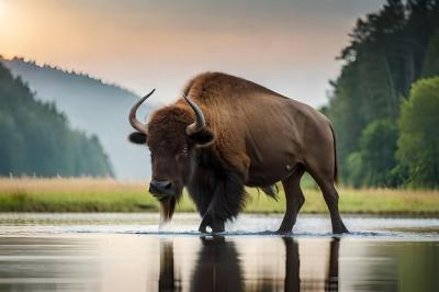 A Bison in a Mountain Lake – Free Stock Photo, Download Free