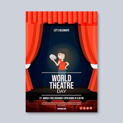 Vertical Poster Template for World Theatre Day – Free Download