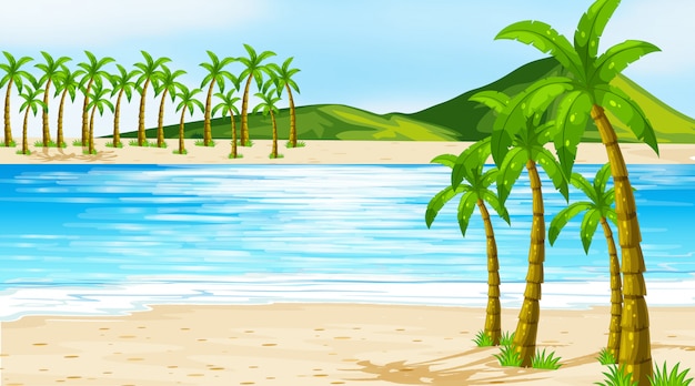 Beach Scene Illustration Featuring Coconut Trees – Free Download