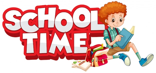 Font Design for Word School Time Featuring Happy Kids – Free Download