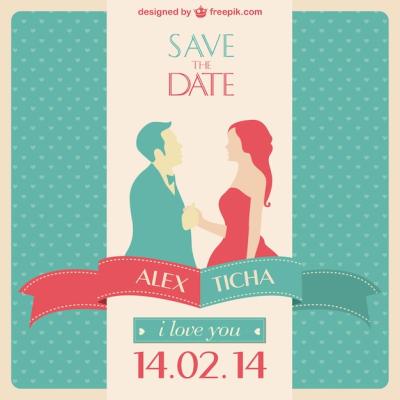 Red and Turquoise Wedding Invitation Featuring a Silhouette of a Couple – Free Download