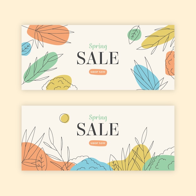 Spring Sale Banner Collection – Free Download Hand-Drawn Vector Templates