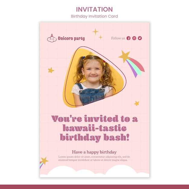 Flat Design Birthday Celebration Invitation Template – Free Download