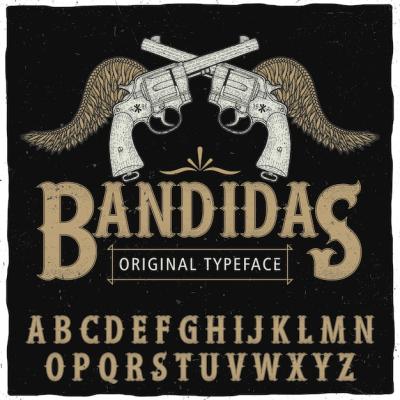 Western Bandidas Typeface Poster Featuring Revolvers and Wings â Free Download