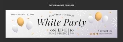 Gradient Luxury White Party Twitch Banner Template – Free Download