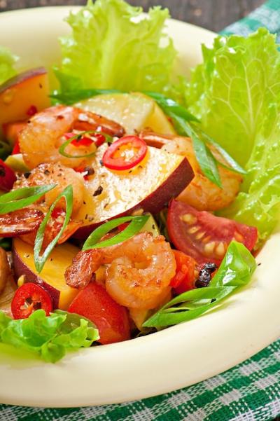 Shrimp Salad with Peaches, Tomato, Avocado, and Lettuce – Free to Download