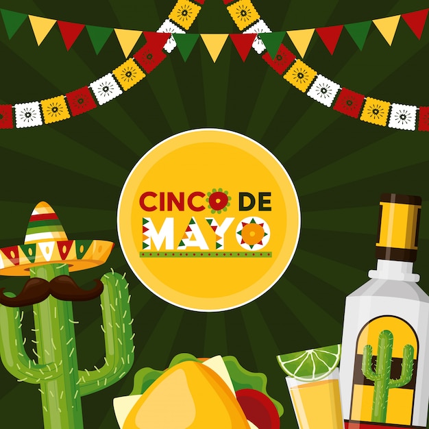 Mexican Celebration Icons: Tequila, Food, Lemon, and Cactus – Free Stock Photo for Download