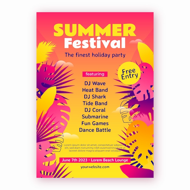 Gradient Summer Festival Poster Template – Free Download, Free Stock Photo