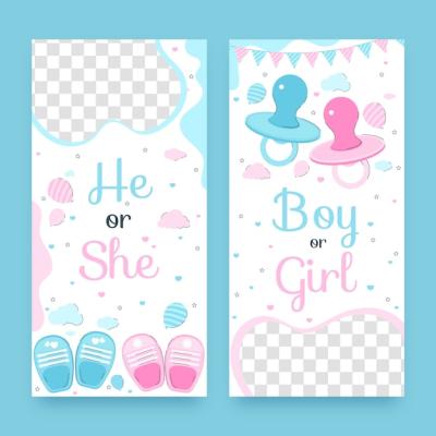 Flat Design Gender Reveal Party Vertical Banner – Free Download