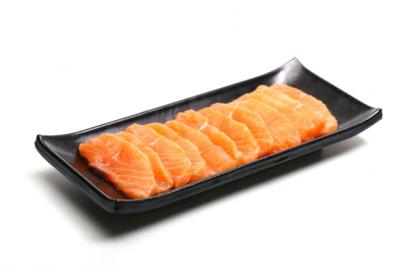 Salmon Slices on Black Plate Against White Background – Free Download