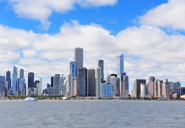 Chicago Urban Skyline Over Lake Michigan with Cloudy Blue Sky – Free Stock Photo Download