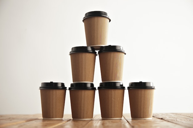 Brown Cardboard Takeaway Paper Cups in Pyramid House Shape – Free Stock Photo for Download