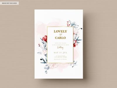 Peonies Floral Frame Watercolor Wedding Invitation – Free Download