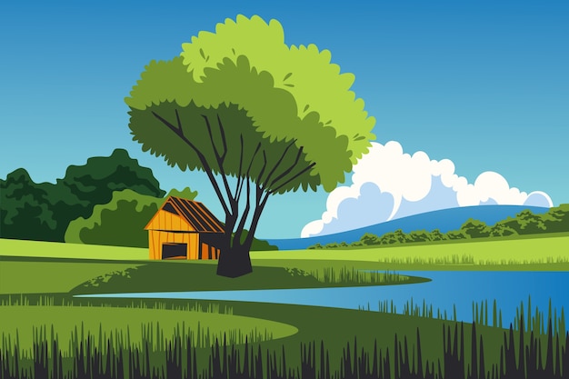 Hand Drawn Rural Landscape Background – Free Download