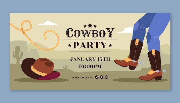 Hand Drawn Cowboy Party Horizontal Banner – Free Download