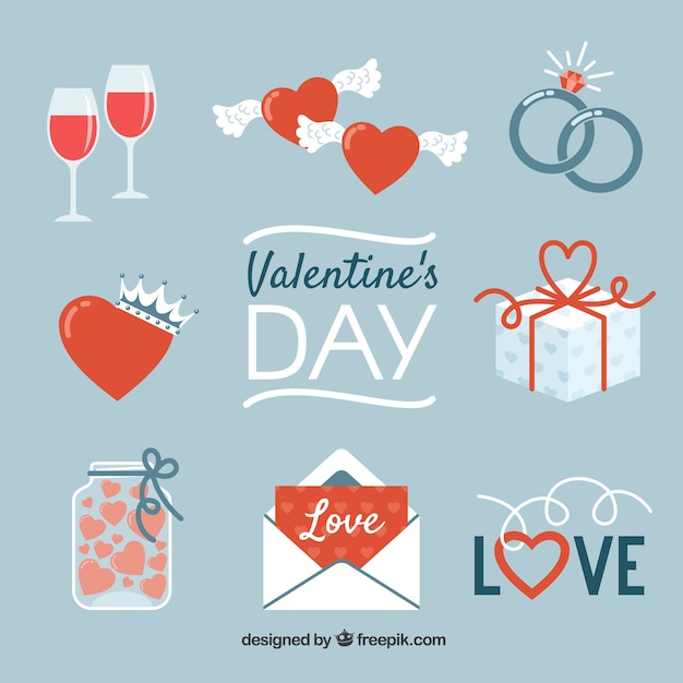 Collection of Flat Valentine’s Day Elements – Free Download