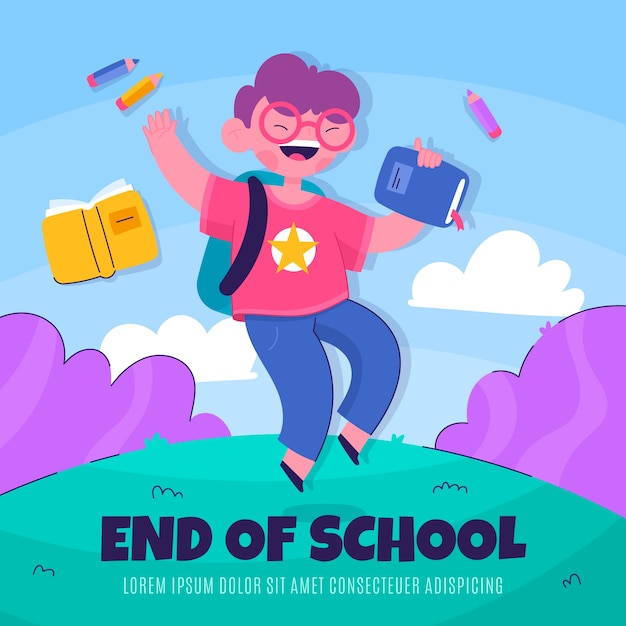 Flat End of School Illustration – Free Download