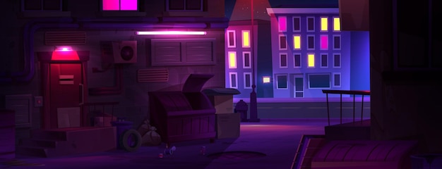 Cartoon Night City Alley with Cyber Neon Lights – Free Download