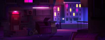 Cartoon Night City Alley with Cyber Neon Lights – Free Download