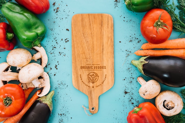 Mockup Featuring Fresh Vegetables and Cutting Board – Free Download