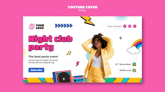 Flat Design Party Celebration YouTube Cover – Free Download