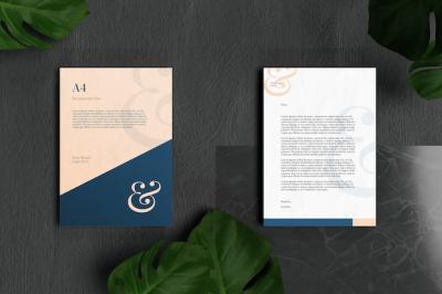 Professional A4 Letterhead Document and Stationery Mockup on Black Floor and Marble – Free Download