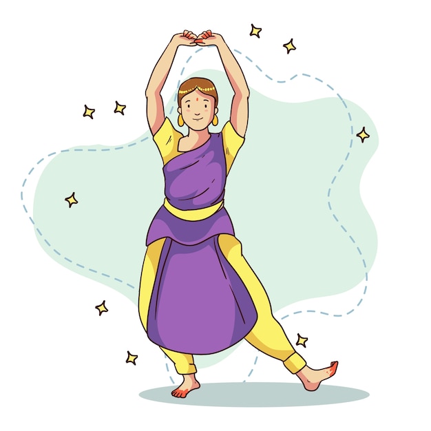 Hand Drawn Bharatanatyam Dance Illustration – Free to Download