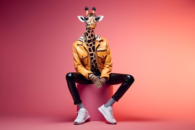 AI-Generated Fashion Giraffe in Studio – Free Download