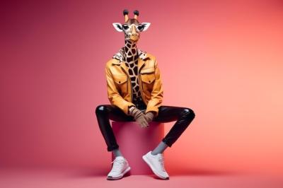 AI-Generated Fashion Giraffe in Studio – Free Download