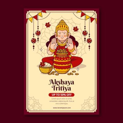 Hand Drawn Vertical Poster Template for Akshaya Tritiya Festival Celebration – Free Download