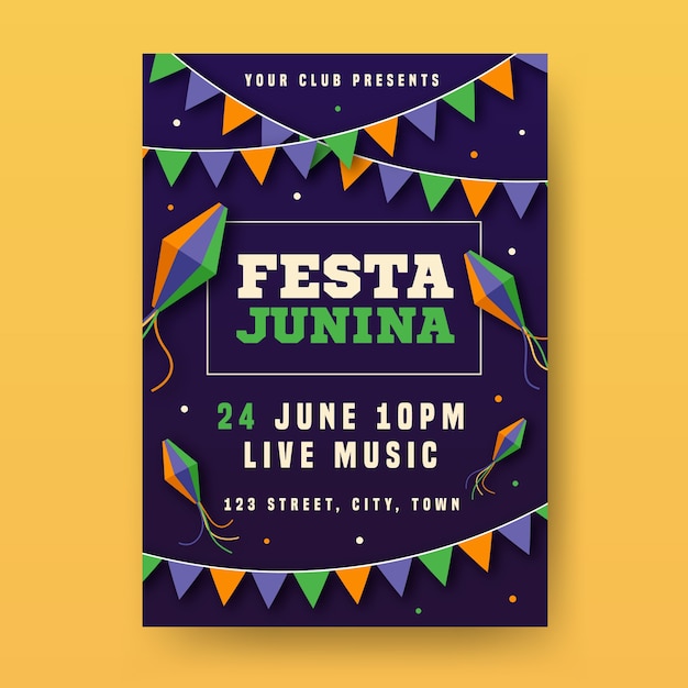 Flat Festa Junina Poster Template – Free Download