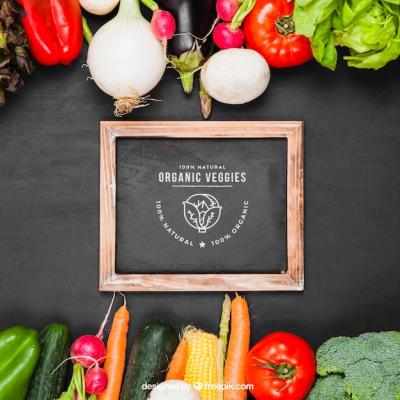 Vegetables Mockup with Slate – Free Download