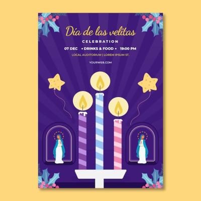 Flat Dia de las Velitas Vertical Poster Template – Free Download