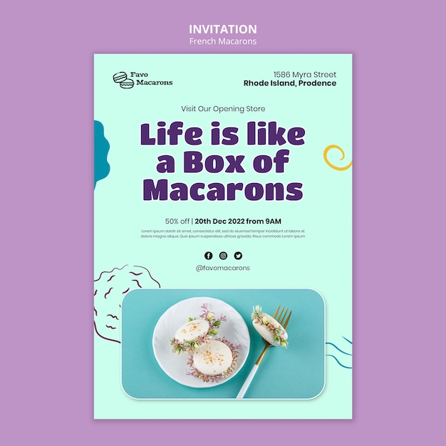 Flat Design French Macarons Invitation Template – Free Download