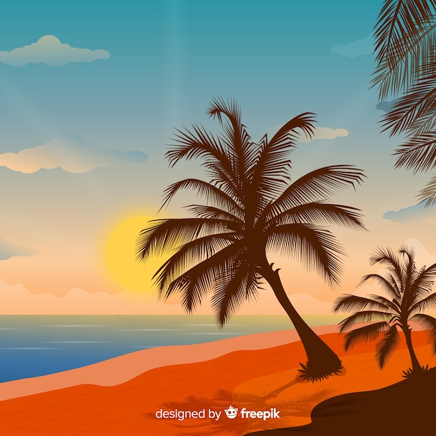 Stunning Beach Sunset with Palm Silhouettes – Free Stock Photo, Download for Free