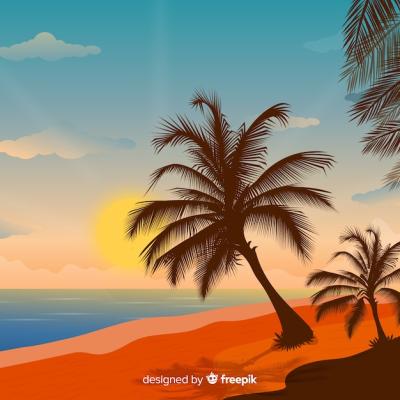 Stunning Beach Sunset with Palm Silhouettes – Free Stock Photo, Download for Free