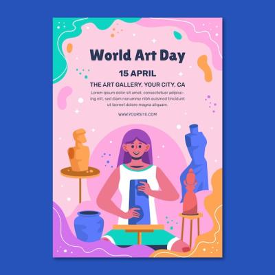 Flat Vertical Poster Template for World Art Day – Free Download