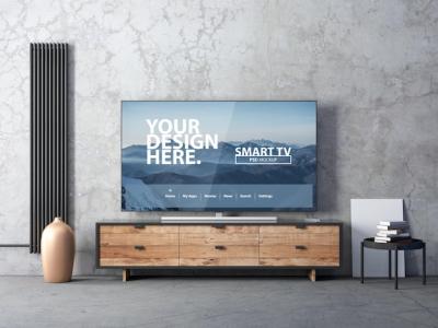 Large Smart TV Mockup on Wooden Chest in Living Room – Free Download