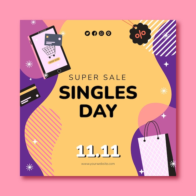 Flat Square Banner Template for the 11.11 Shopping Event – Free Download