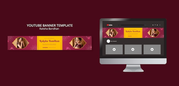 Raksha Bandhan YouTube Banner Template in Dual Tone Mandala Design – Free Download