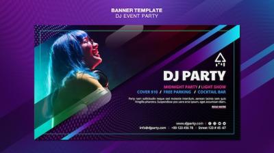 Party Woman with Headphones Banner – Free to Download