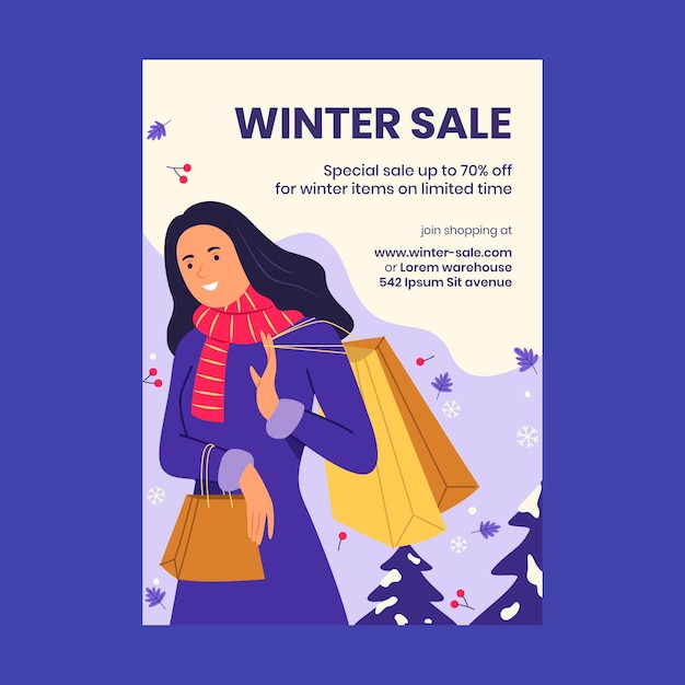 Winter Season Sale Vertical Poster Template – Free to Download