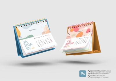 2023 Spiral Desk Calendars Mockup in 3D Rendering – Free Download