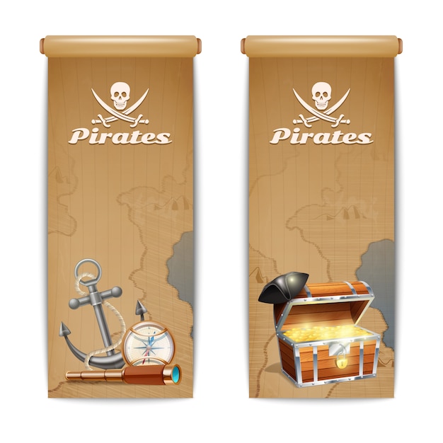 Retro Treasure Hunt Symbols Pirate Banner Set – Free Download