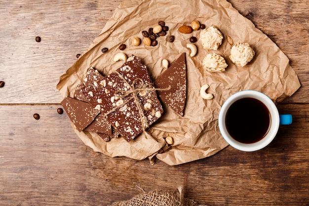 Chocolate Coffee and Nuts on Wood – Free Stock Photo for Download