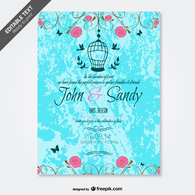 Grunge Floral Wedding Invitation – Free Download