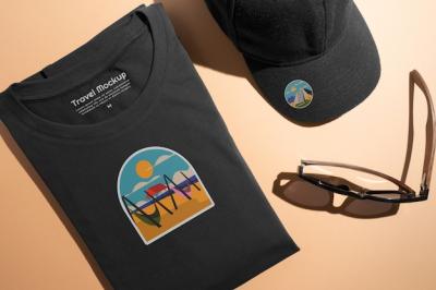 Travel T-Shirt Mockup Flat Lay for Creative Projects – Free Download