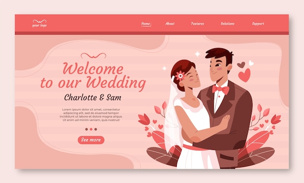 Flat Design Wedding Celebration Landing Page – Free Download