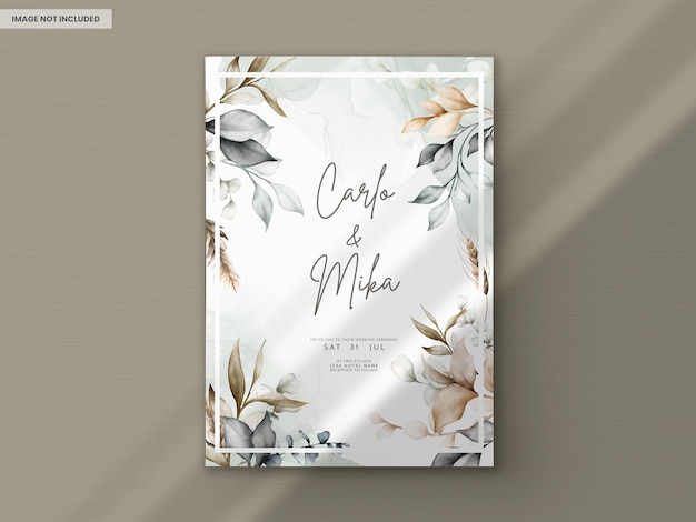 Elegant Brown Leaves Watercolor Wedding Card Template – Download Free Stock Photo